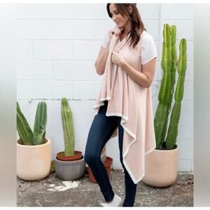 Zestt Organic Cotton Sleeveless Knit Duster Open Cardigan Beige White One‎ Size